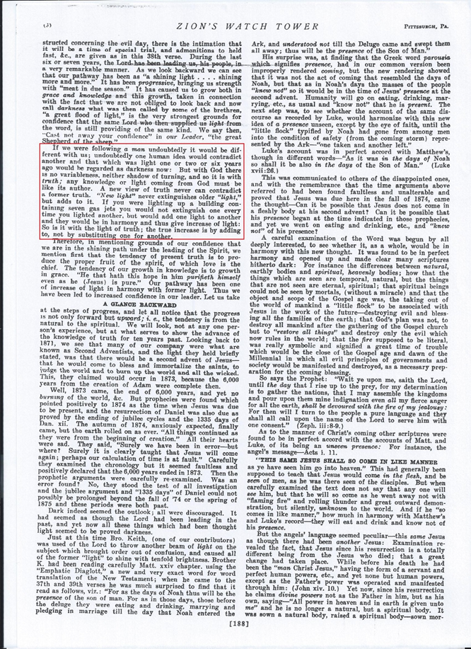 Watchtower magazine, published in 1881 February, p.188