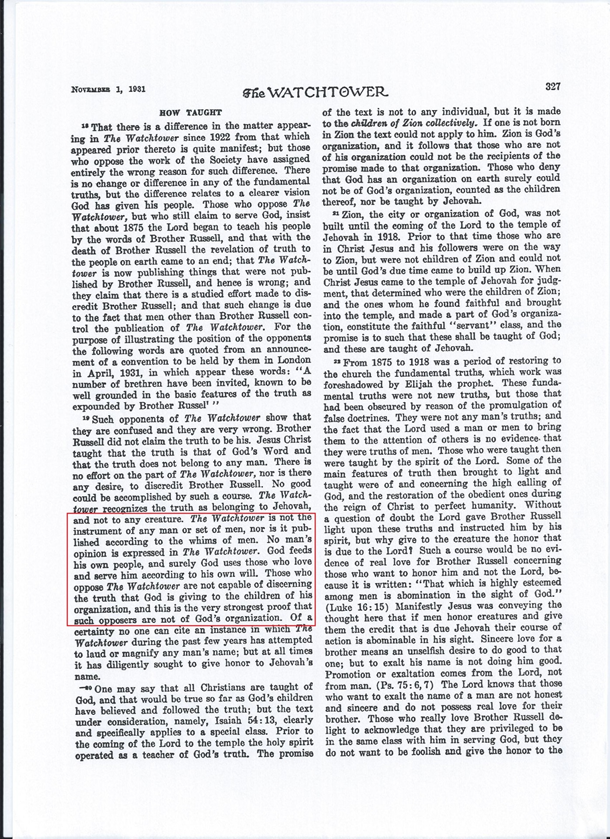 Watchtower magazine, published in 1931 Nov 1, p.327